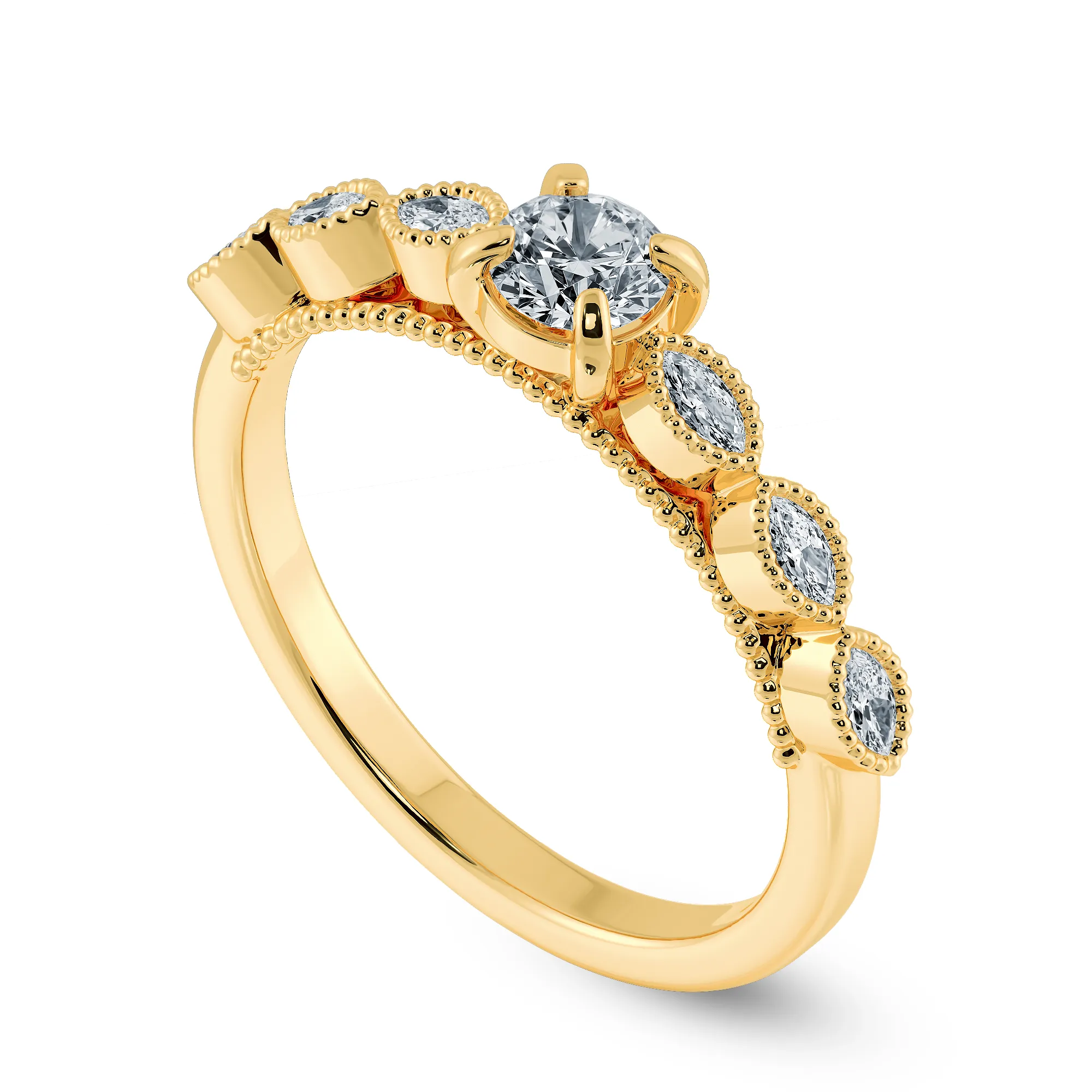 0.50cts. Solitaire with Marquise Cut Diamond Accents 18K Yellow Gold Ring JL AU 2011Y-A