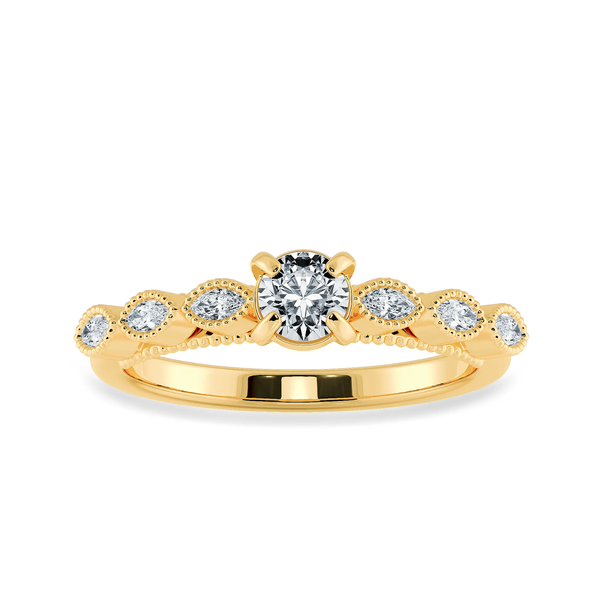 0.50cts. Solitaire with Marquise Cut Diamond Accents 18K Yellow Gold Ring JL AU 2011Y-A