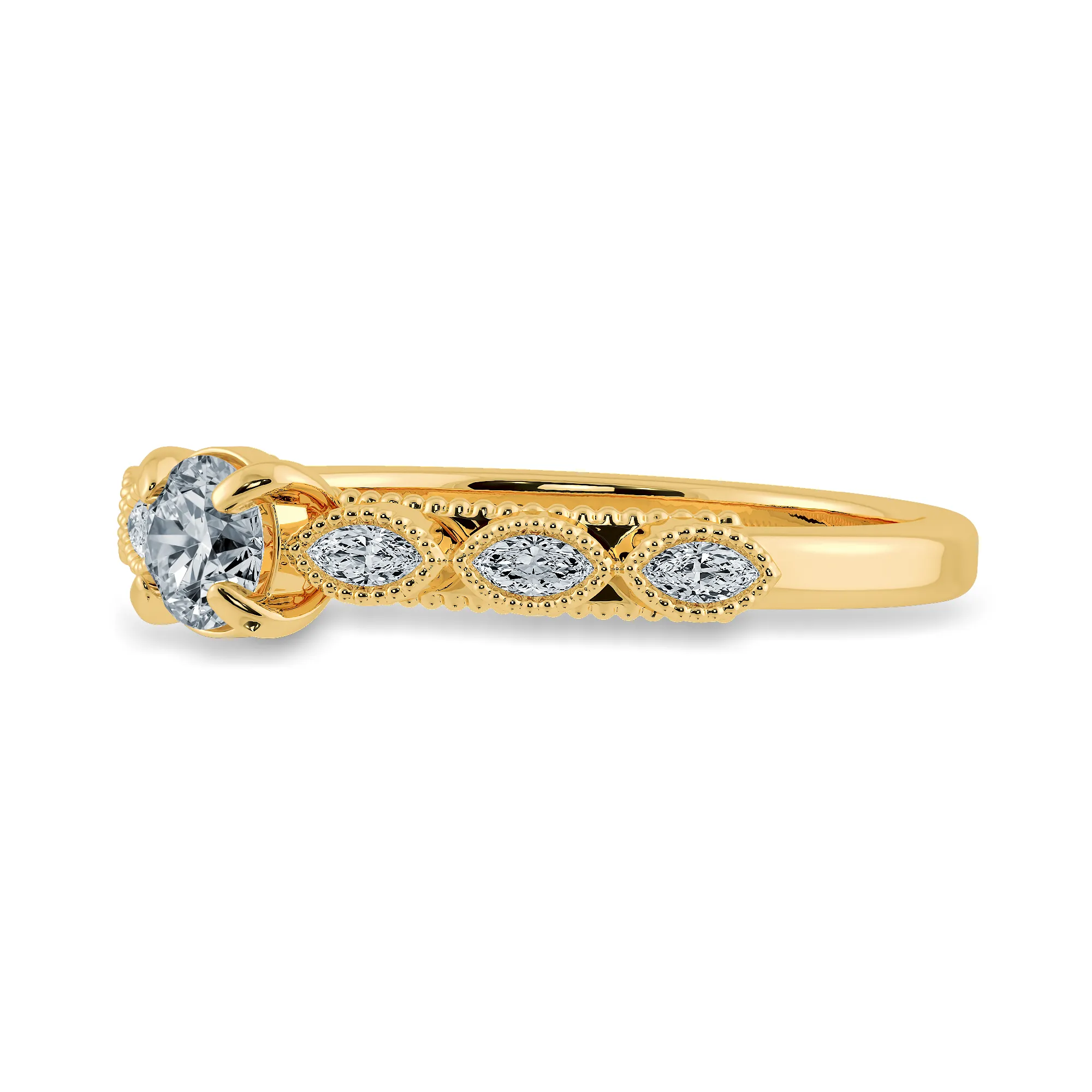 0.50cts. Solitaire with Marquise Cut Diamond Accents 18K Yellow Gold Ring JL AU 2011Y-A