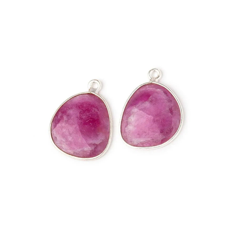 16.5x15.5mm .925 Silver Bezel Ruby Faceted Freeform Set of 2 Pendants
