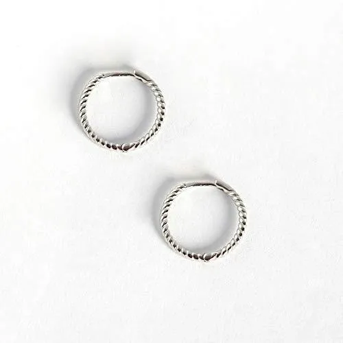 925 Sterling Silver Gold Cute Twisted Hoop Earrings 7.5mm 12mm Simple Hinged Cartilage Tragus Bali Huggie Sleeper Hooped Earrings For Women Mens 12mm Silver