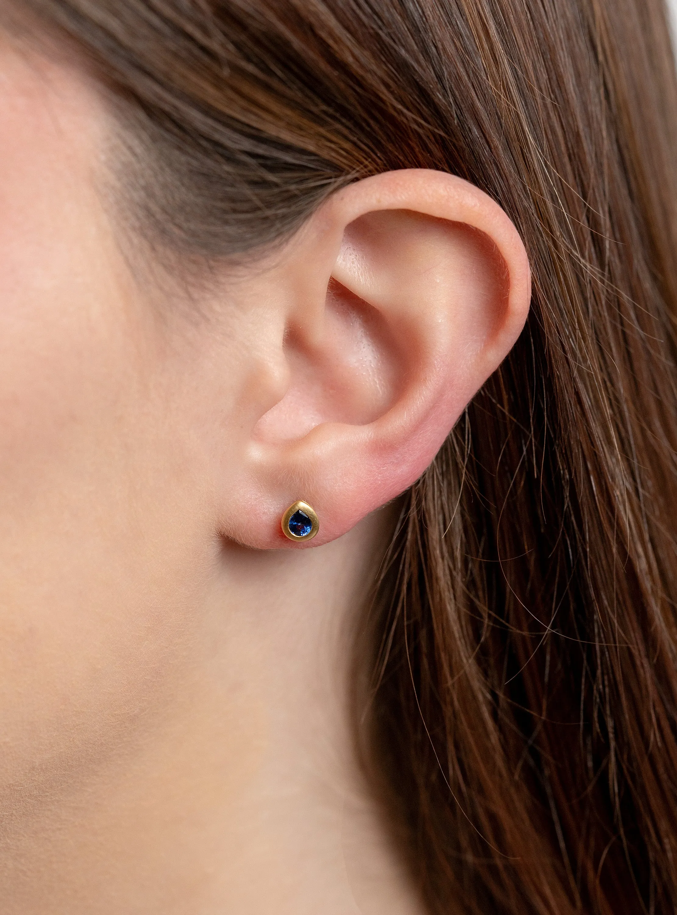 Blue Sapphire Pear-Cut Bezel Studs