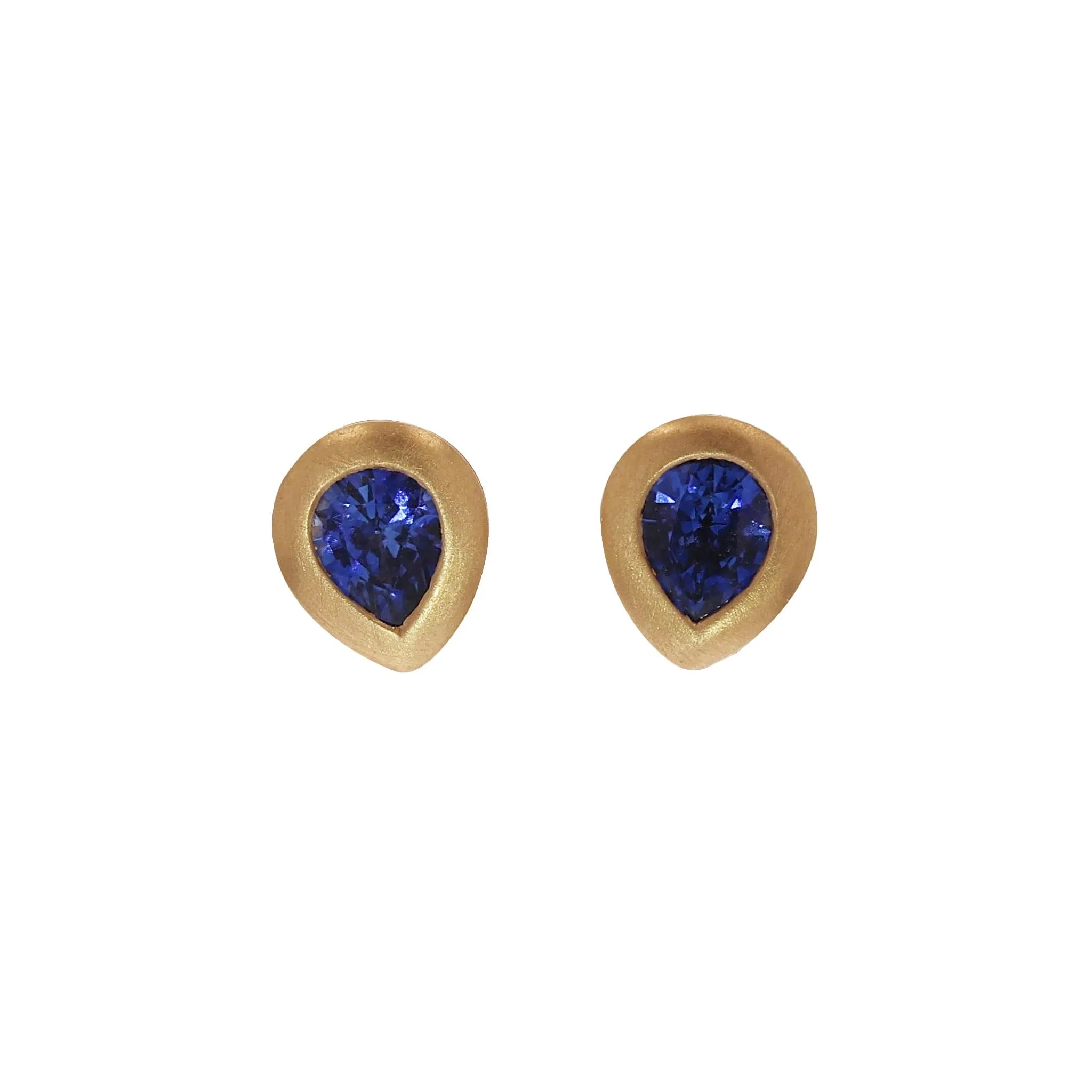 Blue Sapphire Pear-Cut Bezel Studs