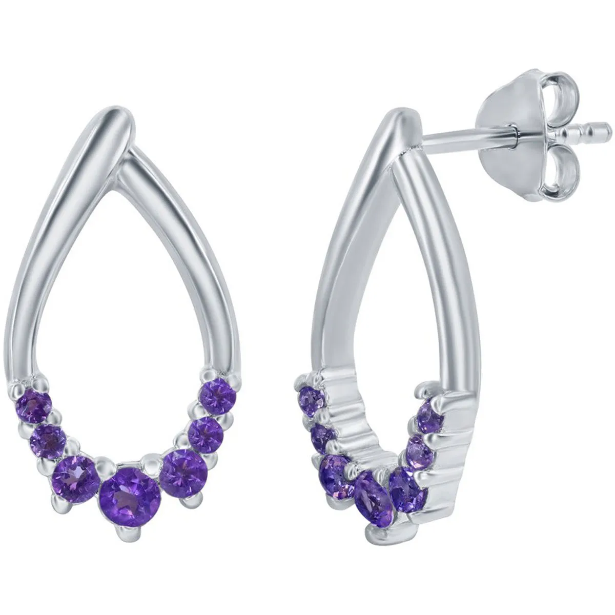 Classic Women's Earrings - Sterling Silver Pear Shaped Amethyst Post Back | D-8123